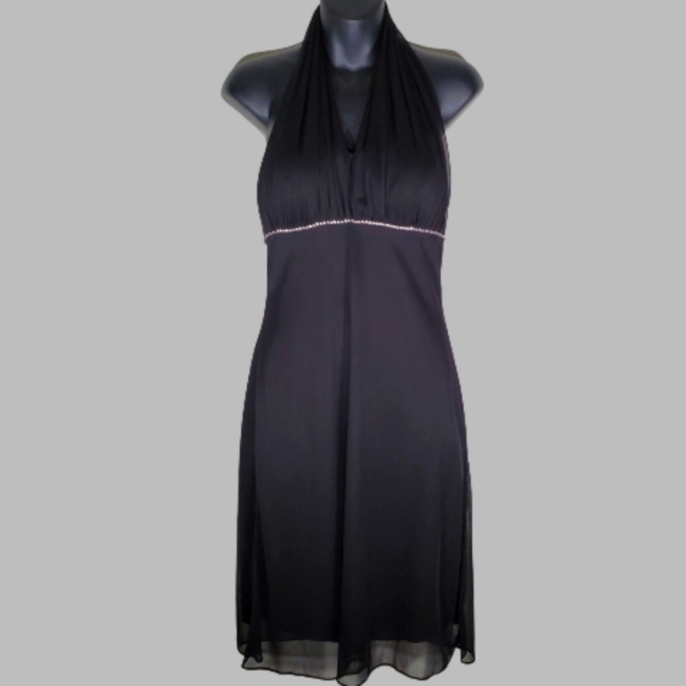 Betsy and Adam Black Backless Halter Dress Size 8